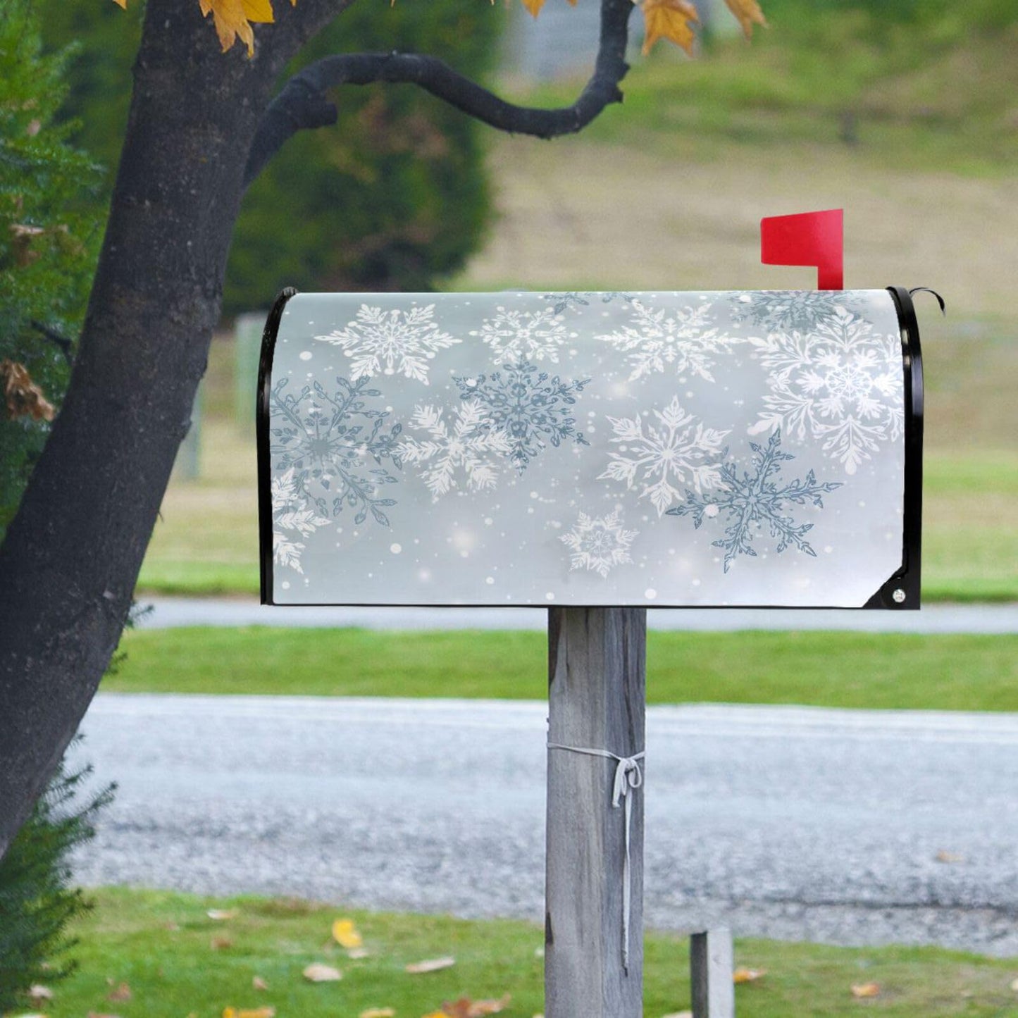 ALAZA Silver Winter Christmas Snowflake Magnetic Mailbox Cover MailWraps Garden Yard Home Decor for Outside Oversized-25.5" x20.8"