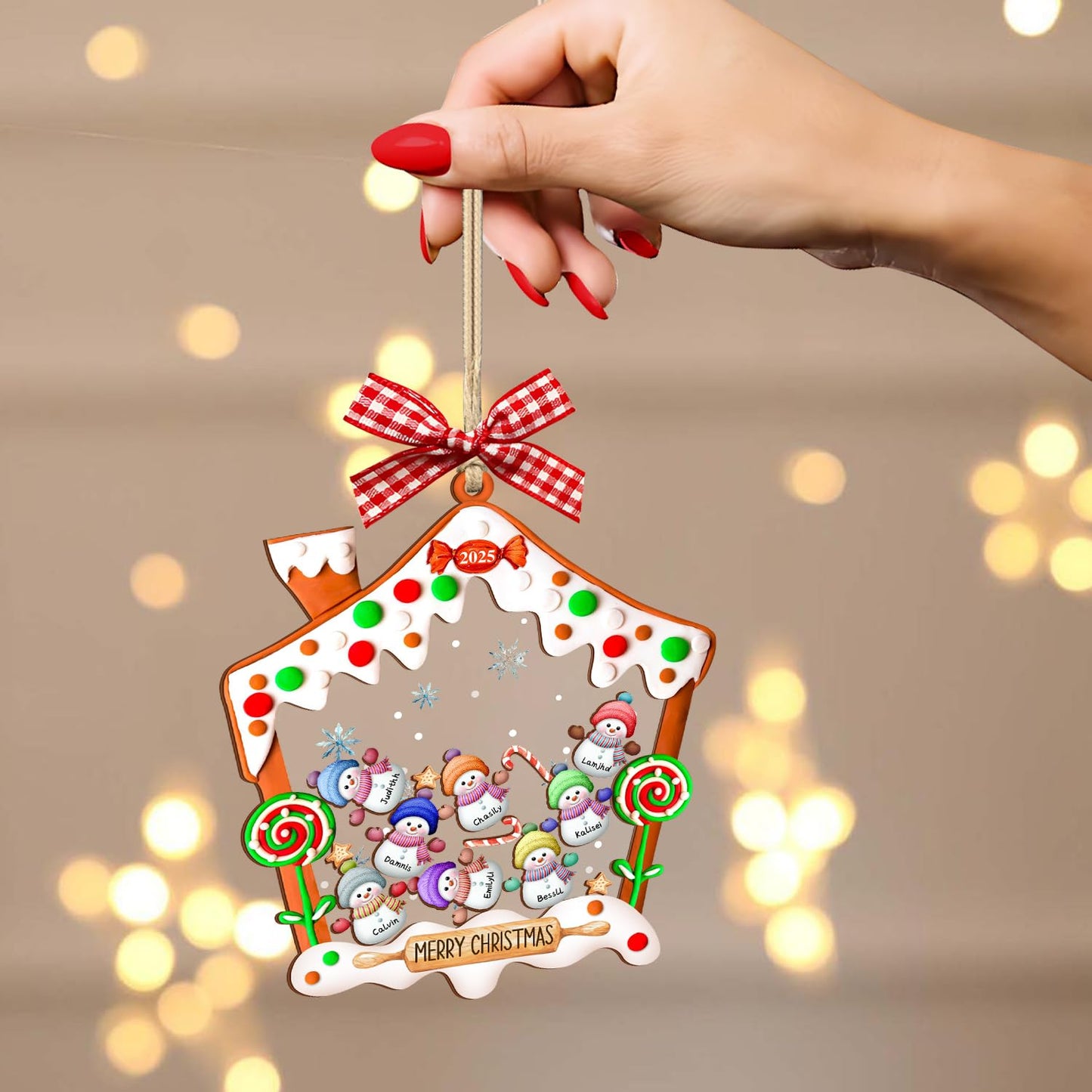 Personalized Family Shaking Gingerbread Christmas Ornament Custom 1-15 Names Xmas Tree New Year Home Décor Hanging Keepsake Gifts for Couple Family Friend (Style 7)