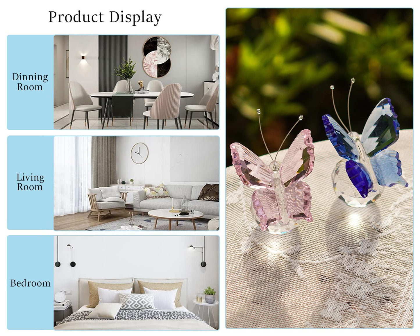 H&D HYALINE & DORA Crystal Butterfly Figurine Ornament with Ball Base, Glass Butterfly Animal Statue Table Decor Paperweight Gift, 2pcs