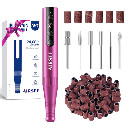 AIRSEE Pro 25000RPM Nail Drill - Cordless Rechargeable Efile for Acrylic, Dip Powder & Gel Nails, Salon & Home Use with Bits & Sanding Bands