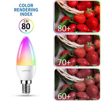 ANWIO Smart Bulb E14,Smart Candle Bulb,470Lm,E14 Alexa Smart Light Bulb,5W Replace 40 Watt Alexa Candle Light Bulb,Light Changing Bulbs,Google Assistant, Remote Control Bulbs (6 Pack)
