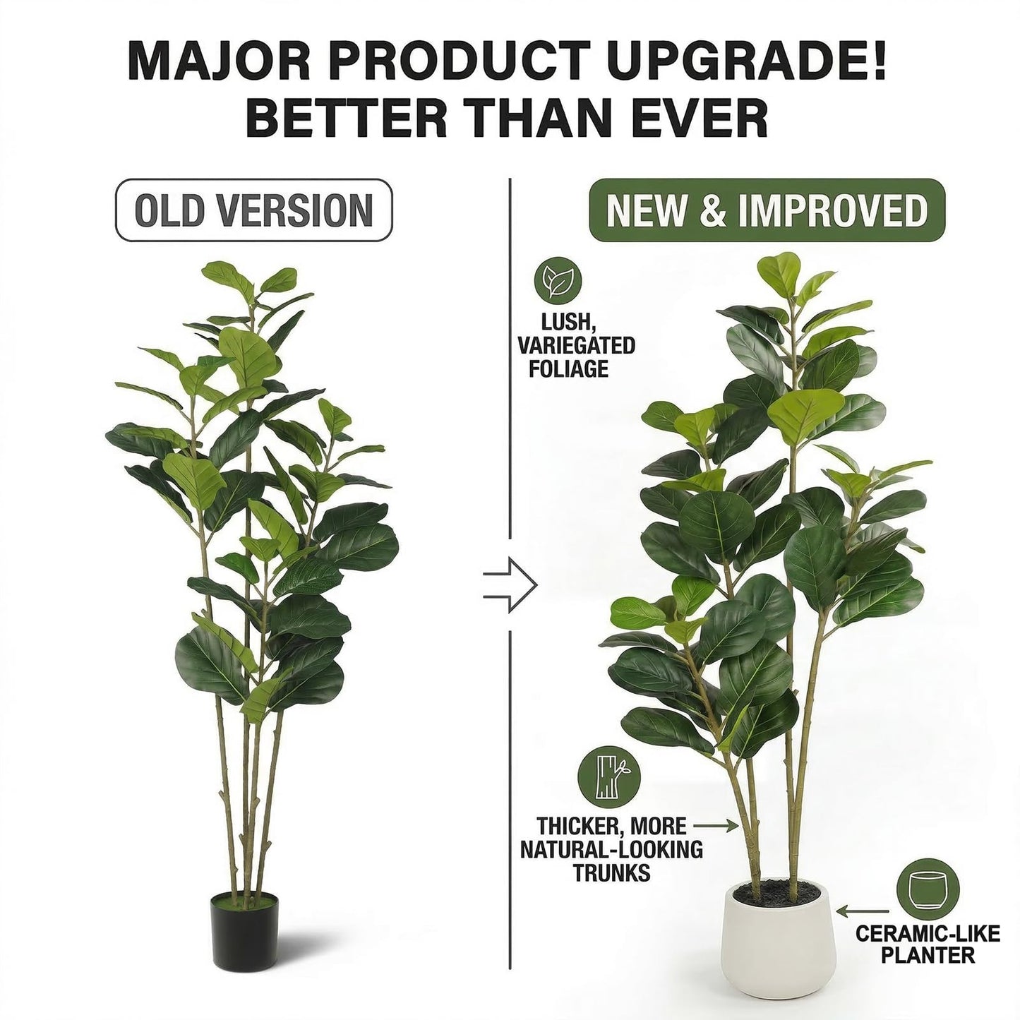 6FT Artificial Fiddle Leaf Fig Tree for Indoor Home Office Decor-Realistic Fake Ficus Tree in Black Planter,Faux Plant with Lifelike Trunk&Leaves for Living Room,Housewarming Gift