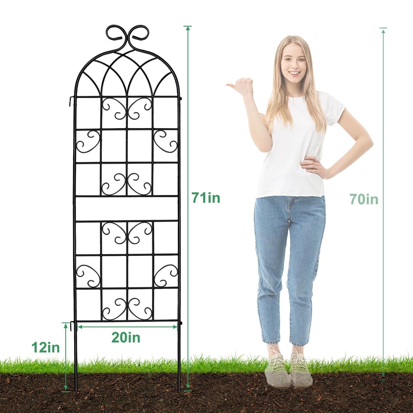 Lorenzo 2 Pcs 70 x 19.7 inch Metal Garden Trellis for Climbing Plants, Black Metal Coating Rustproof, Perfect for Supporting Climbing Plants Outdoor