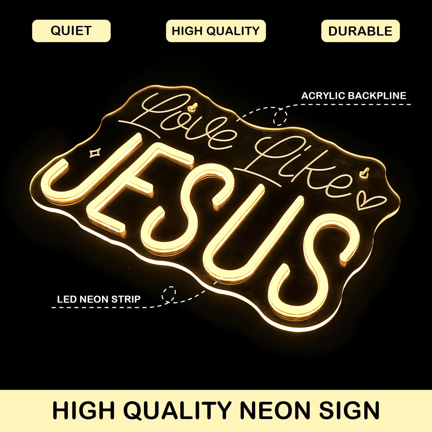 Horseneon Love Like JESUS Neon Sign - Scripture LED Wall Decor for Churches, Home Altars & Christian Gifts, USB-Powered Adjustable Brightness, Faith-Based Lighting