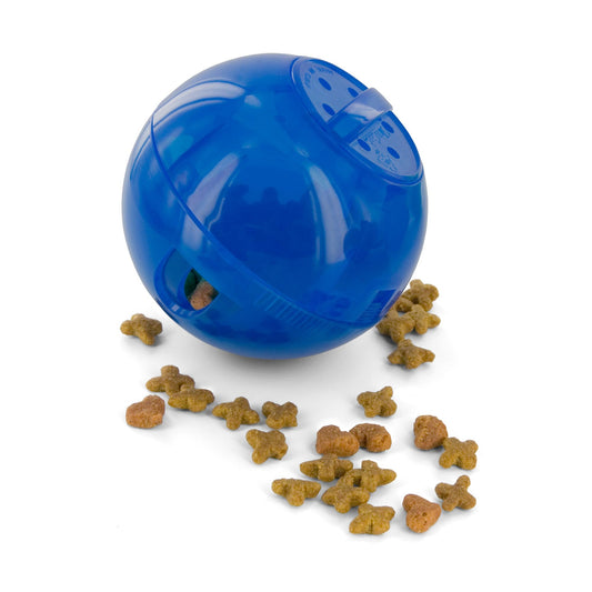 PetSafe Slimcat Slow Feeder Ball for Cats - Interactive Puzzle Game for Your Cat - Fill with Food and Treats - Great for Indoor Play for Kittens and Adult Cats, Portion Control and Fast Eaters (Blue)