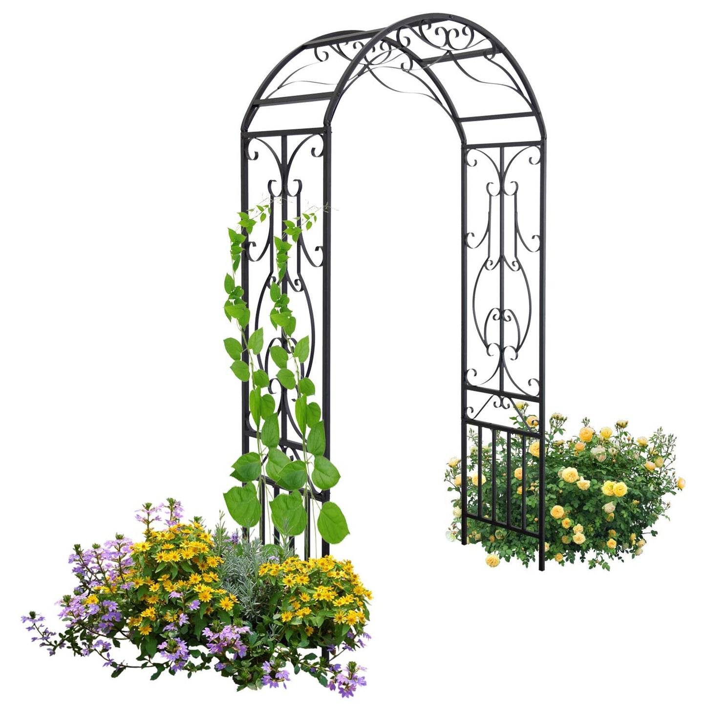 kinbor Garden Arches and Arbors Outdoor Black Metal Arbor for Climbing Plants Vines Roses Wedding Archway