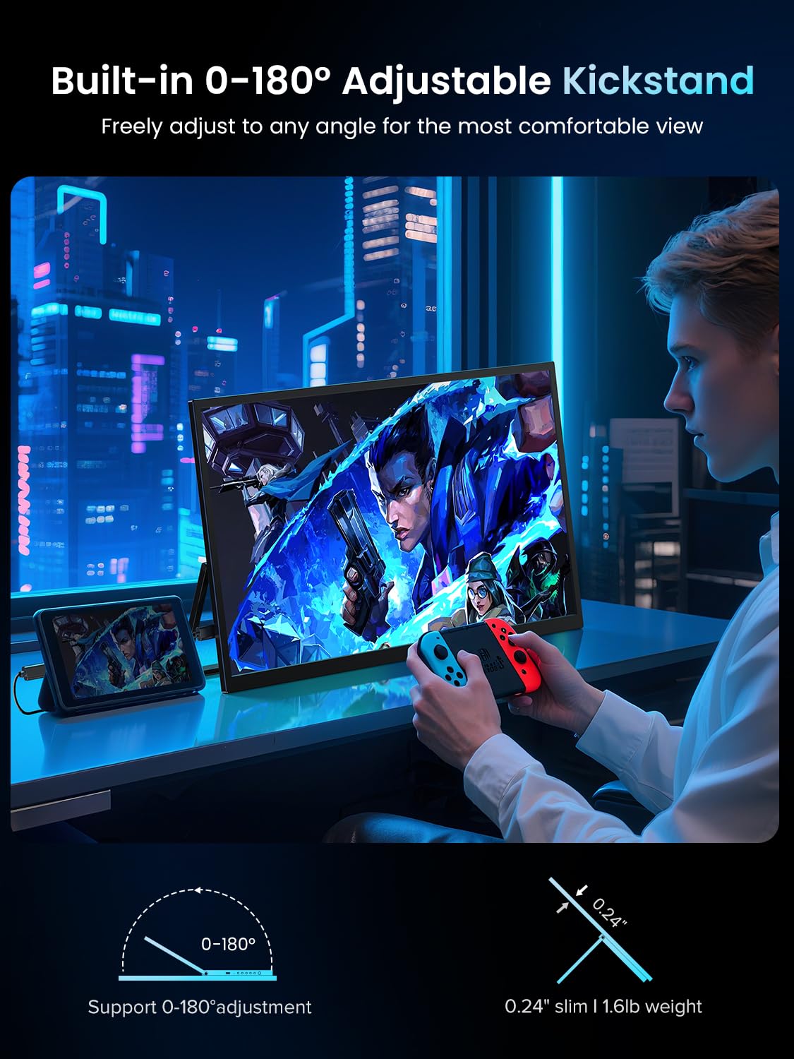UPERFECT Portable Monitor 18.5 inch 120HZ 125% sRGB 1080P w/VESA & Stand, Large Portable Monitor FreeSync IPS HDR Gaming Display, HDMI USB C Travel Second Screen for Laptop MacBook