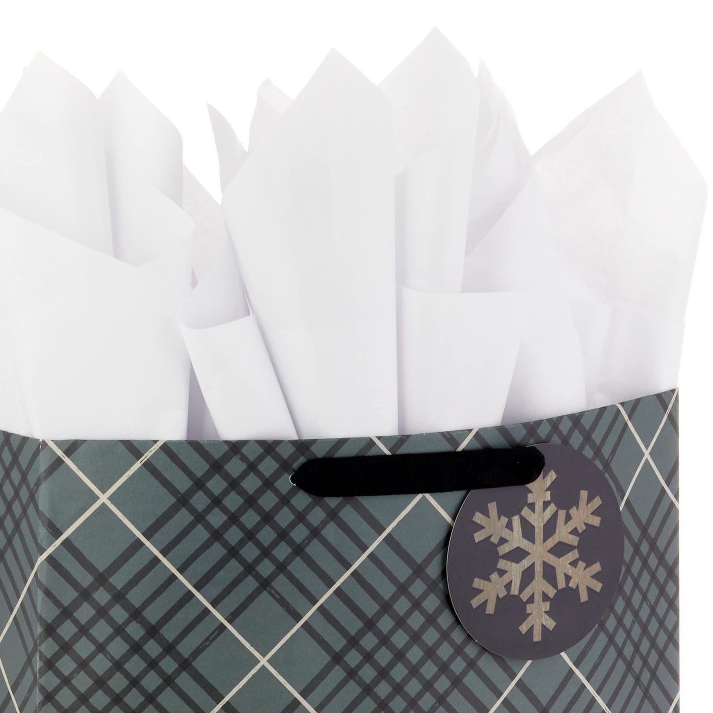 Hallmark Holiday Gift Bag Bundle with Tissue Paper and Gift Tags (3 Bags: 2 Extra Large 15", 1 Large 13") Gray Plaid, Snowy Farmhouse, Rustic Snowman