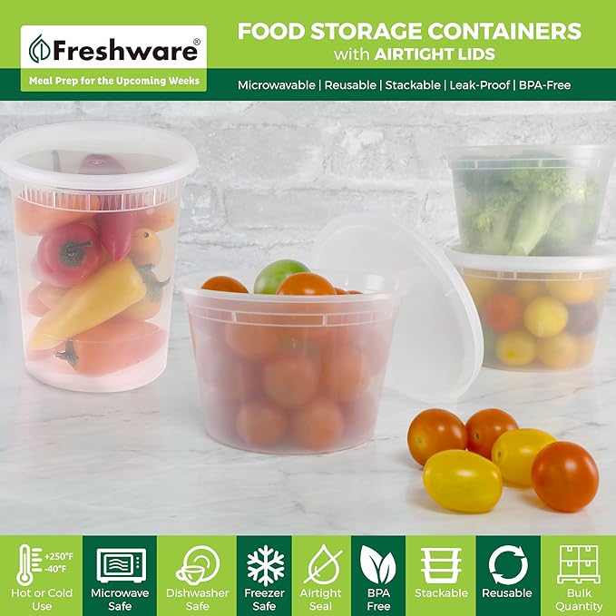Freshware 48 Pack of 16 and 32 oz, 24 sets each size Food Storage Containers