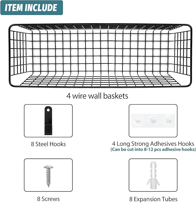 4 Set Hanging Wall Mount Storage Baskets