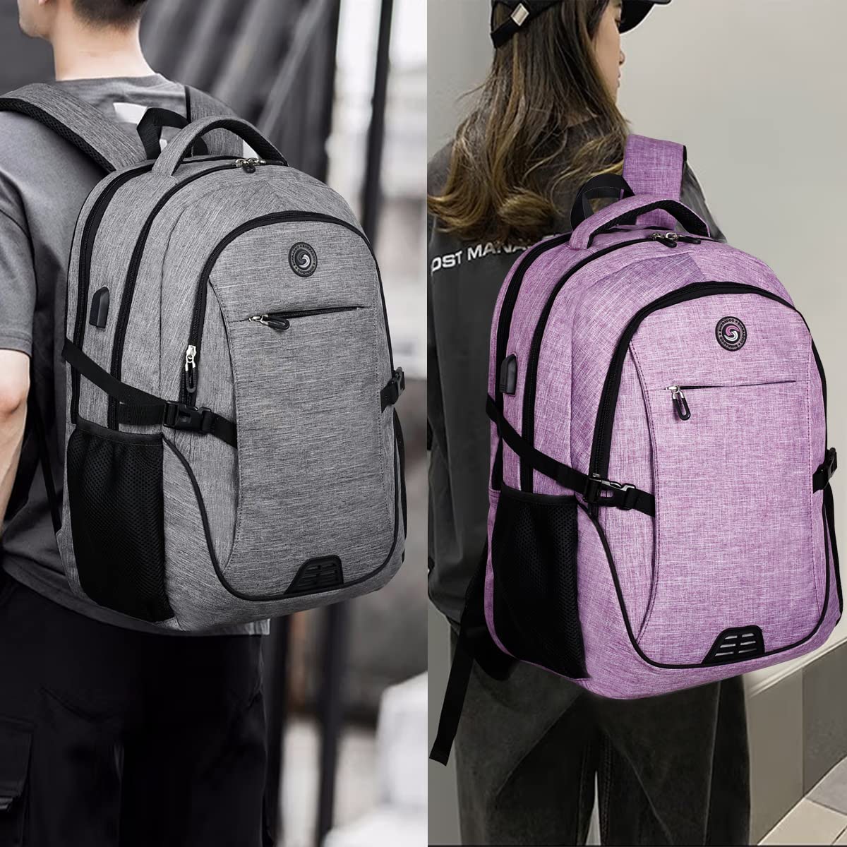 SHRRADOO Anti Theft Laptop Backpack Travel Backpacks with usb Charging Port for Women Men, Purple, L, Travel Laptop Backpack