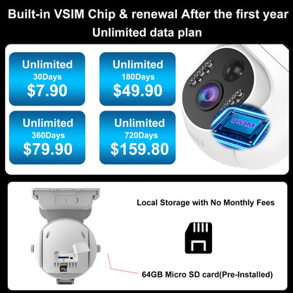 CUUKSHKN Dual Lens 4G LTE Cellular Security Camera Wireless Outdoor,365 Day Free Unlimited Data,No WiFi Solar Powered,360°Auto Tracking,2K Color Night Vision,PTZ Motion Dtetection,Tuya Smart Camera