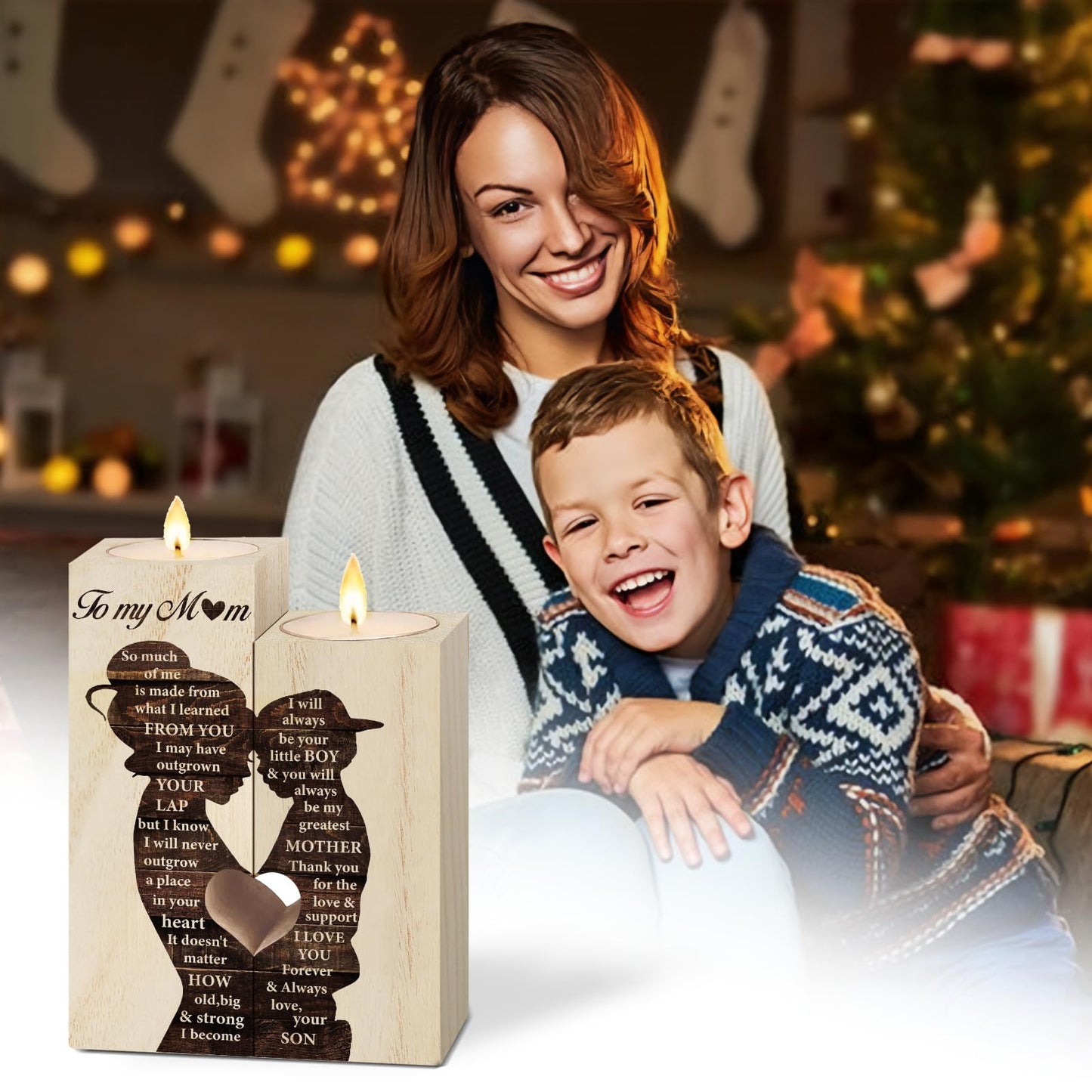 Mum Birthday Gifts, Gift for Mum Candlestick Candle Holder, Mother Presents from Son, Presents for Mummy,Stepmum,Mother in Law on Her Birthday, Heart-shaped