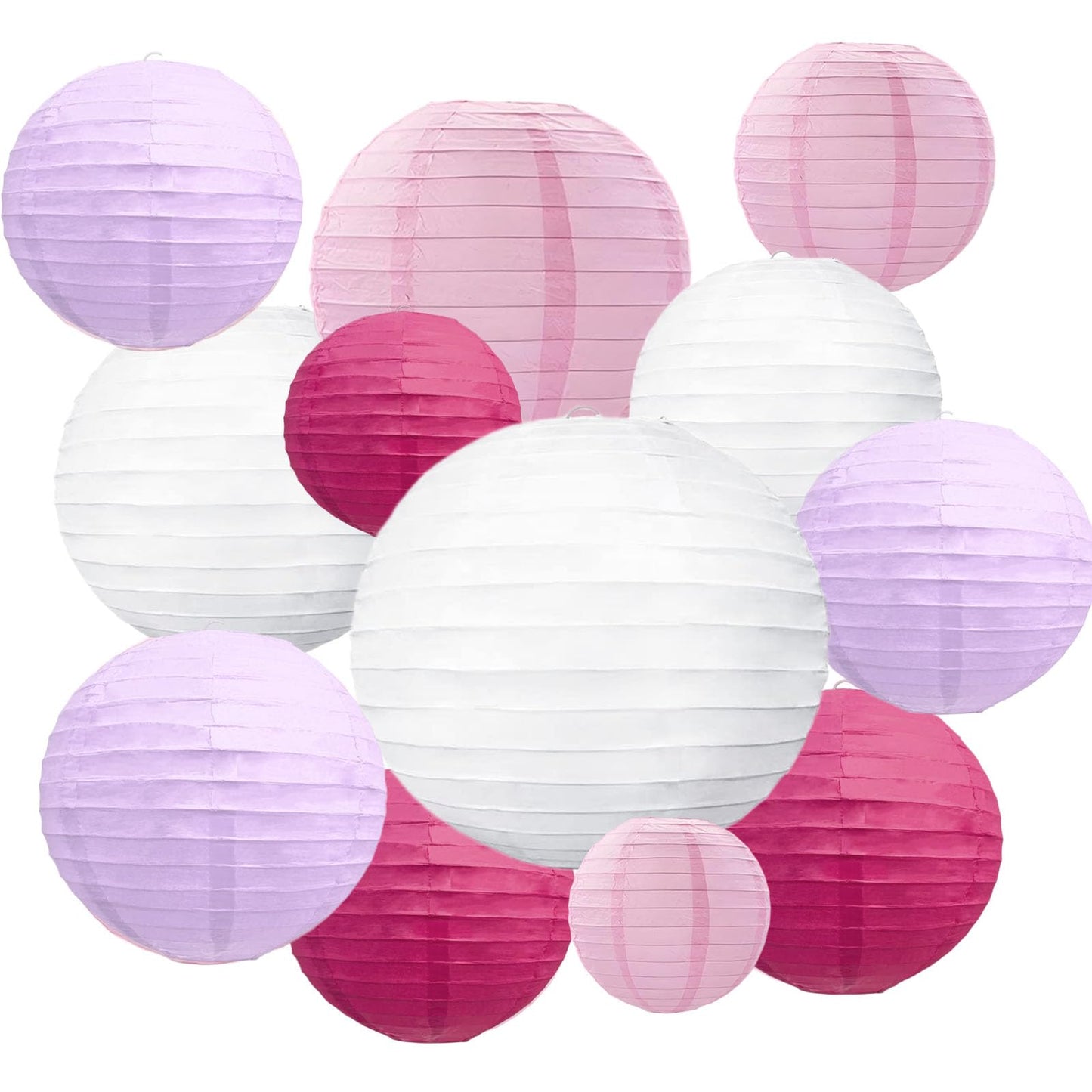 20Pcs Light Purple Rose Red Pink White Paper Lanterns for Parties, 6” 8” 10” 12” Chinese Asian Hanging Round Paper Lanterns for Birthday Wedding Halloween Christmas Home Decor Party Decor