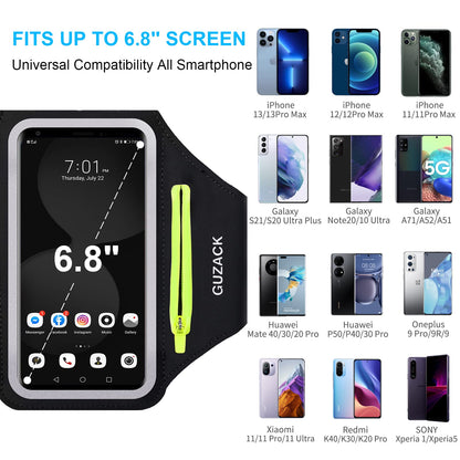GUZACK Running Armband for iPhone 17 16 15 14 13 12 Pro Max/Plus/XR/XS, Galaxy S25/S24/S23/S22, with Card Slot & Key Pockets, Sports Arm Bands Cell Phone Holder Fit Up to 6.9 Inches Phone