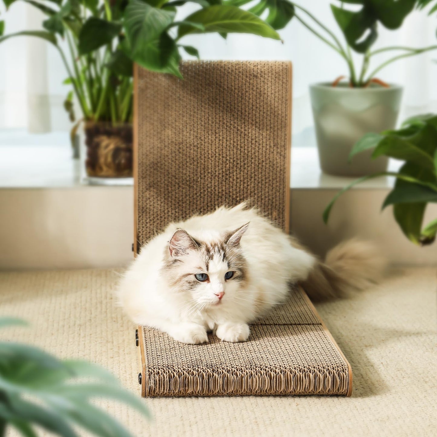 Familypoint Cat Scratcher, Cat Scratching Post, Cardboard Cat Scratching Board with Ball Toy, Large Vertical L Shape Cat Scratcher Scratch Pads Toys for Indoor Cats, Catnip