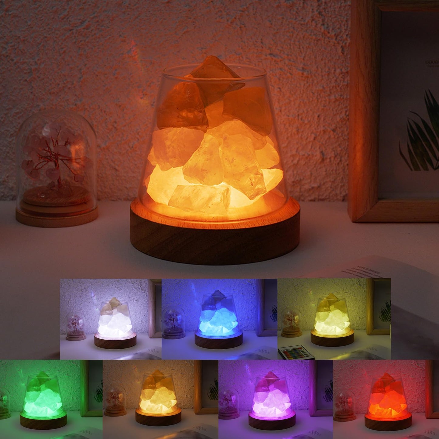 Runyangshi Runyansghi Citrine Clear Quartz Night Lamp Natural Healing Crystal Aroma Stone Diffuser with Remote Control Bedside Lamp USB Port 7 Colours Dimming Mode Bedroom Lamp Home Decor Gift