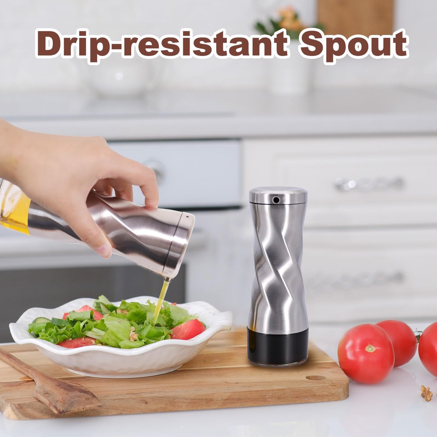 Olive Oil And Vinegar Dispenser Set - 2 Piece Glass Oil Dispenser Bottle for Kitchen with No Drip, 10 OZ