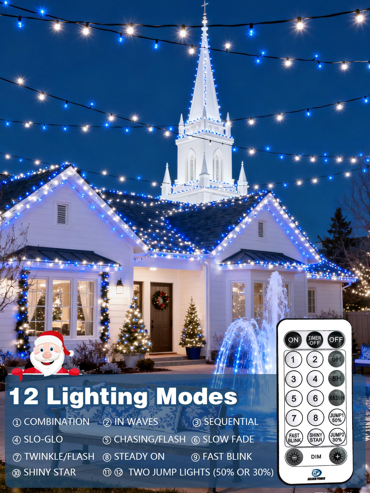 Voice Controlled Christmas Lights with Remote, 99 FT 300 LED String Lights Indoor Outdoor with 12 Modes 3 Timers, Dimmable Twinkle Light Plug in Waterproof for Xmas Tree Party Decor, White and Blue