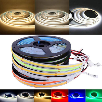 KD-tec 16.4FT/5M COB Flexible LED Strip Light DC12V/24V 528leds/m Bendable Tape (12V, Red)