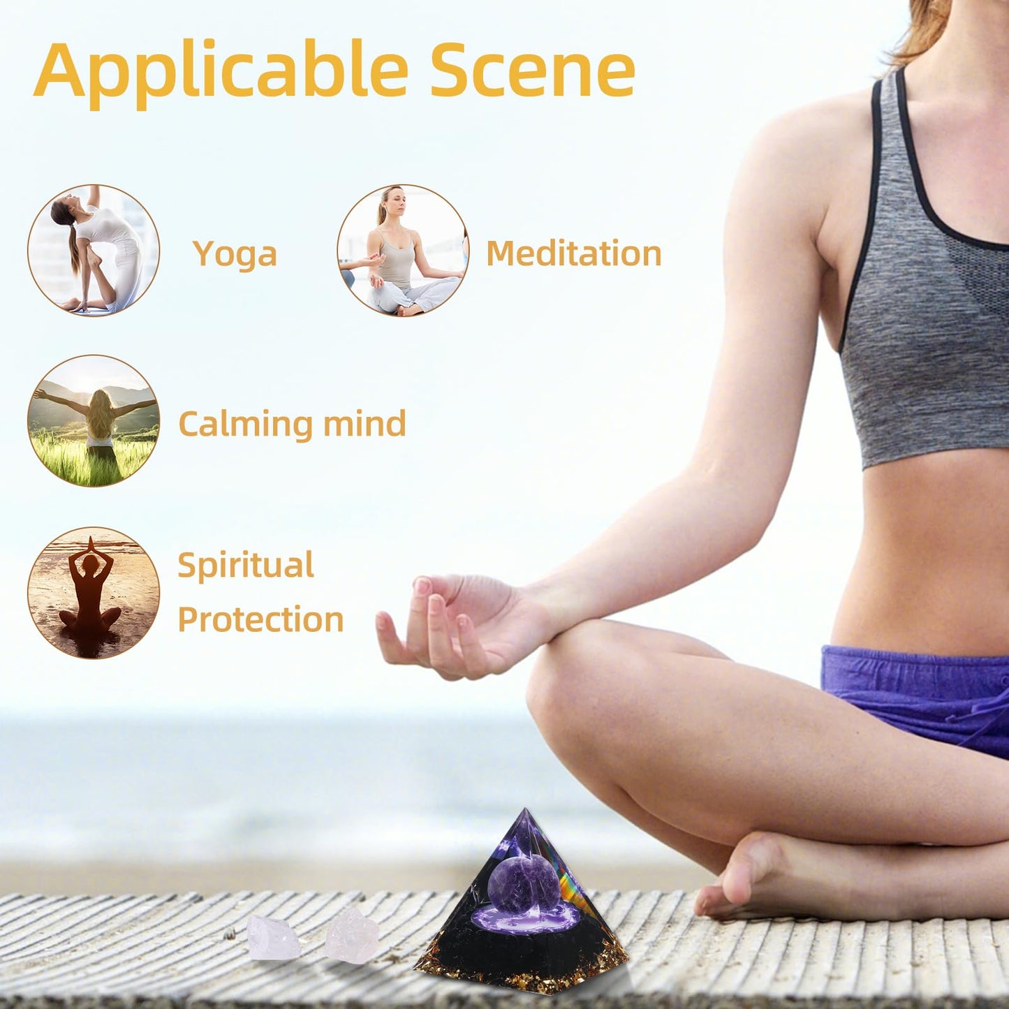 Hopeseed Orgone Pyramid for Positive Energy, Orgonite Natural Amethyst&Obsidian Healing Crystals Pyramid for Reduce Stress Chakra Reiki Healing Meditation Cleanses the Mind and Boosts Confidence