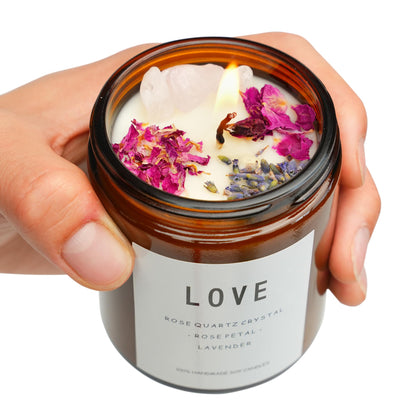 Love Spell Candles, Ritual, Soy Wax Crystal, Manifesting, Garnet, Rose Quartz, Pink Crystal Candles.(Love)