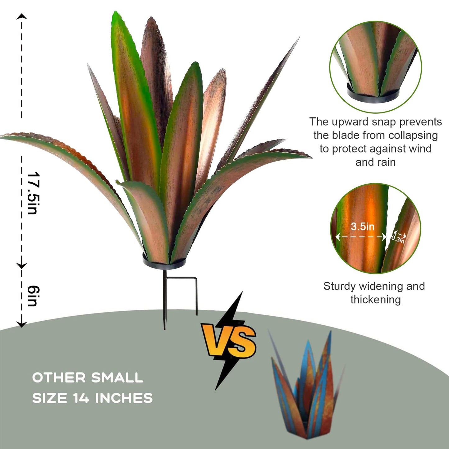 TOMBABY Enlarge Thickened Wind Resistant Metal Agave Garden Art Metal Plant Country Garden Sculpture Statue Outdoor Decoration Agave Metal Plant Courtyard Lawn Ornament Gift (2, 12 Leaves Green)