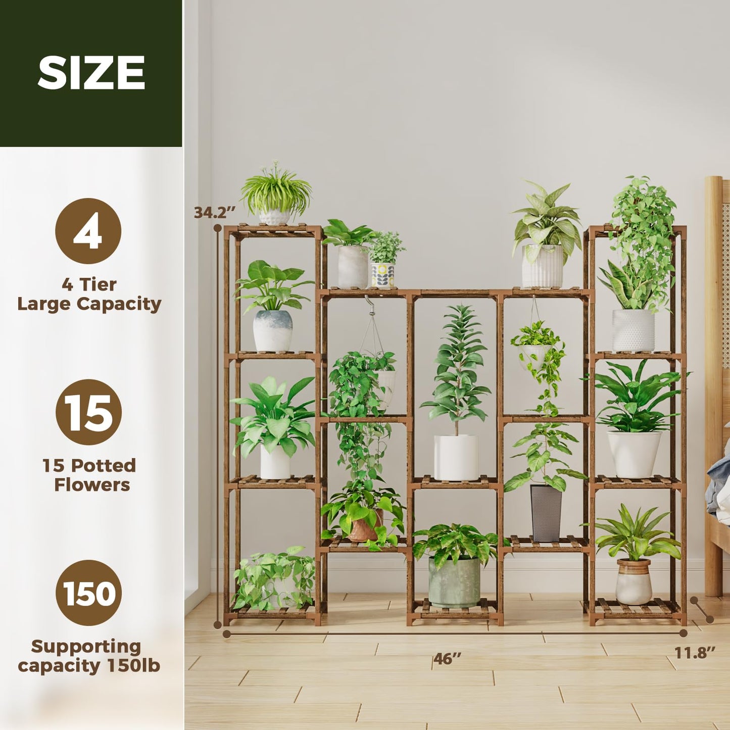 Bamworld Large Hanging Plant Stand Indoor Tall Plant Shelf Outdoor 14 Pots Large Plant Rack for Living Room Patio, Balcony and Garden