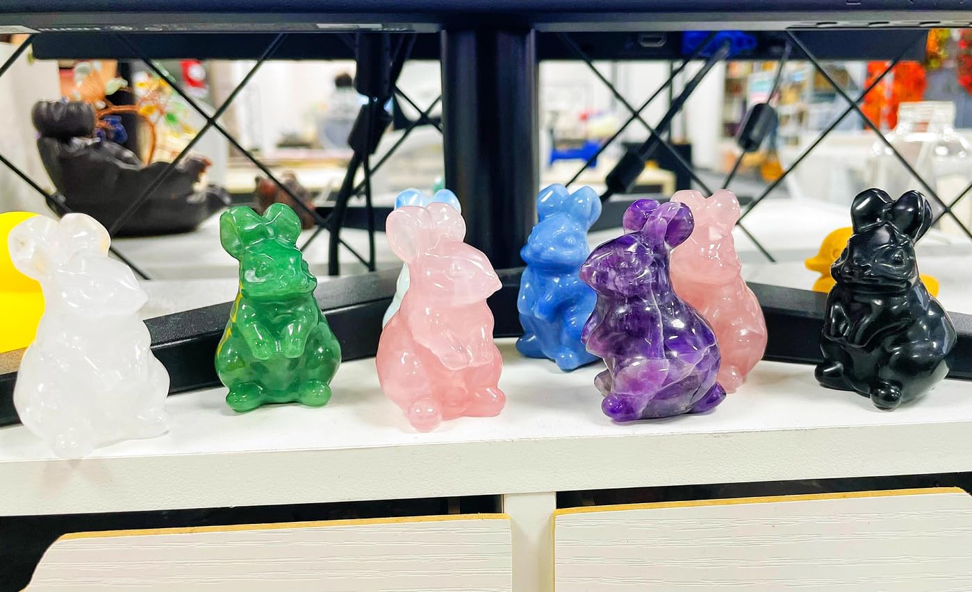 DUQGUHO 2'' Easter Amethyst Bunny Decor Spring Gifts for Women Crystals Rabbit Statue Pocket Polished Handicraft Tiny Figurines for Cute Ornament Gifts 1PC