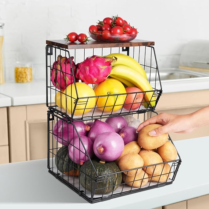 2 Tier Stackable Wall Mounted Hanging Basket, Fruit Basket