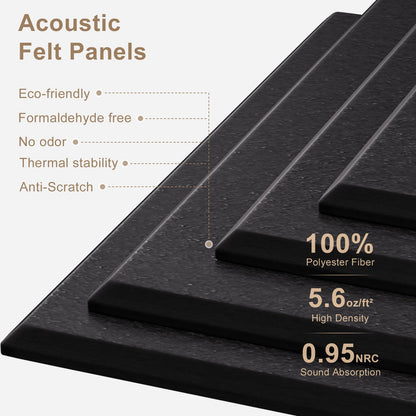 Large Felt Bulletin Board 48" x 36" Self Adhesive Cork Board Alternative 12 Pack Felt Wall Tiles Cork Boards For Walls Thick Slat Wall Panels For Home Office Classroom Decor Pin Board-Black