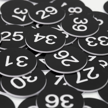 StayMax Round Plastic Numbered Discs Number Tags Engraved Numbered Tags Without Hole (0-50, Black)