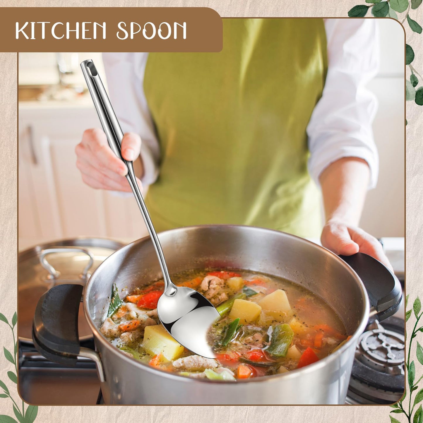 LOYIM 2 Pcs Stainless Steel Cooking Spoon, 15'' Large Stainless Steel Solid Serving, Basting Spoon for Cooking, Kitchen Non-stick and Heat Resistant, Dishwasher Safe, Easy to Clean