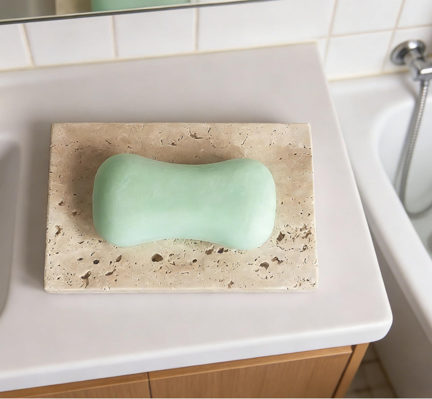 LMHOUS Natural Travertine Marble Soap Dish - Beige Brown Stone Soap Holder for Shower, Bathroom, Kitchen Sink Sponge & Jewelry Ring Tray