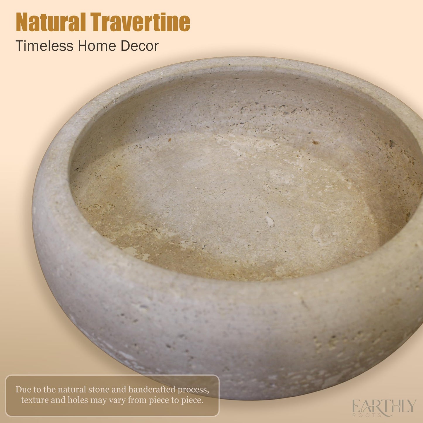 EARTHLY ROOTS Travertine Decorative Bowl, 7.5” Natural Stone Candy Bowl, Coffee Table Catchall Dish for Living Room, Candle, Key, Trinket Holder & Hand Crafted Home Decor