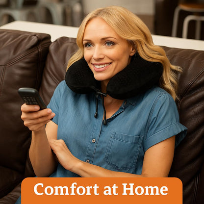 Aeris Memory Foam Travel Neck Pillow with Sleep Mask, Earplugs, Carry Bag, Adjustable Toggles and Velour Cover, Black