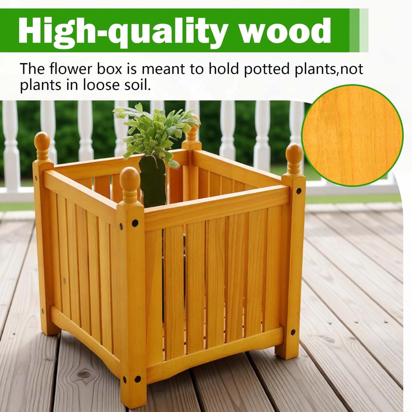 Ningering Square Wood Planter Boxes for Outdoor Plants, Elevated Planter Porch and Patio, for Flower Herb Vegetable Fruit, Plant Container for Grass Lawn Patio Backyard (Teak)
