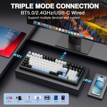 AULA F99 Wireless Mechanical Keyboard,Tri-Mode BT5.0/2.4GHz/USB-C Hot Swappable Custom Keyboard,Pre-lubed Linear Switches,RGB Backlit Computer Gaming Keyboards for PC/Tablet/PS/Xbox