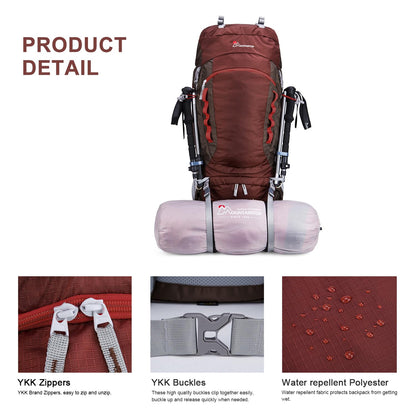 MOUNTAINTOP 80L Internal Frame Backpack for Man & Women Backpacking Hiking Backpack with Rain Cover,Maroon