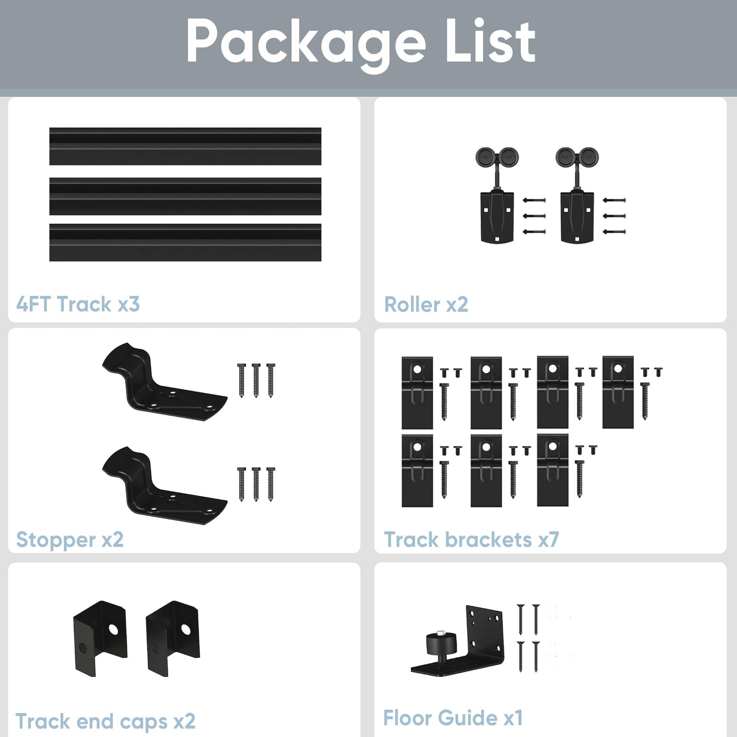 JUBEST 12FT Box Rail Exterior Barn Door Hardware Kit, Heavy-Duty Black Sliding Barn Door Track System, Wall Mount Door Hardware Kits (Door Not Included)