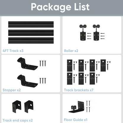 JUBEST 12FT Box Rail Exterior Barn Door Hardware Kit, Heavy-Duty Black Sliding Barn Door Track System, Wall Mount Door Hardware Kits (Door Not Included)