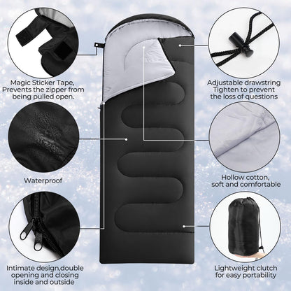 SmoothNovelty 80 Pcs Homeless Care Package Sleeping Bags Adult Bulk with Winter Beanies Hat Gloves Scarf Cotton Liner Waterproof Sleeping Bag for Camping Outdoor Church Donation Emergency(Black)