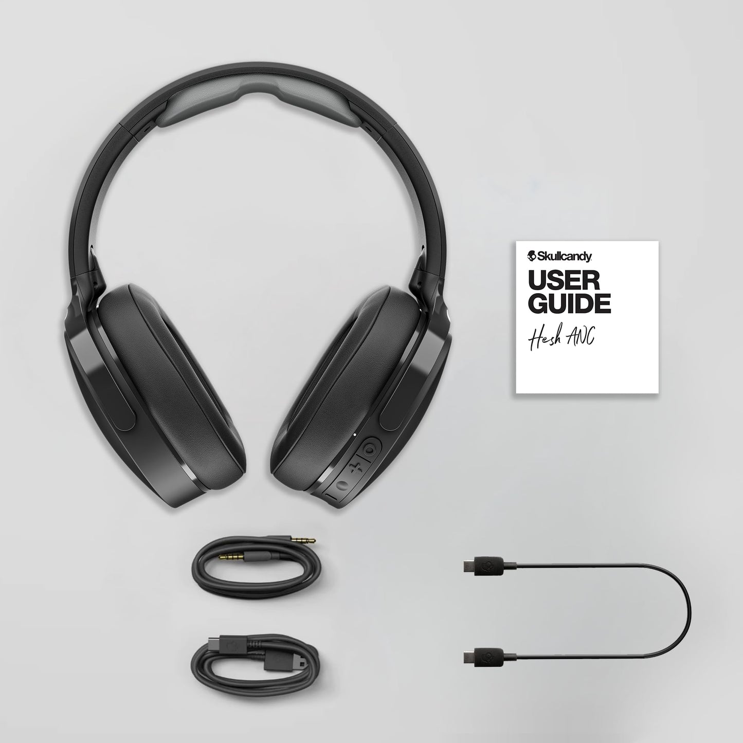 Skullcandy Hesh ANC Wireless Over-Ear Bluetooth Headphones with Extra USB-C Charging Cable, Active Noise Canceling, 22 Hrs Battery, Foldable Lightweight Design, Microphone iPhone Android - True Black