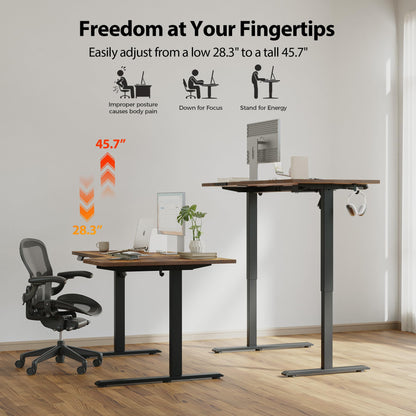 Agilestic Electric Standing Desk, Height Adjustable Desk, 59 x 35 Inch Sit Stand up for Work Office Home, L Shaped Ergonomic Rising Computer Table with Memory Preset, Rustic Brown