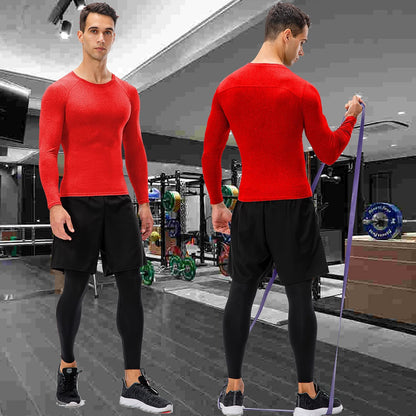 Men's Compression Shirt Long Sleeve Athletic Workout Dry Fit T-Shirts Top Active Sport Gear Baselayer Undershirt Red