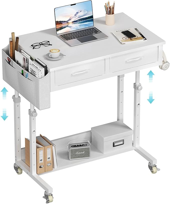 WINAZ Small Rolling Desk with Drawers & Storage