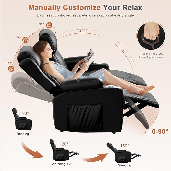 RV Loveseat Recliner Sofa, 3 Seater Massage Wall Hugger Reclining Couch