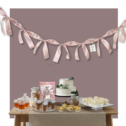 Dusty Pink Bow Garland, Pre-Assembled 6 ft – Single Accent Decoration for Bridal Shower, Baby Shower & Birthday Parties | Soft Matte Satin Bows (Dusk Rose)