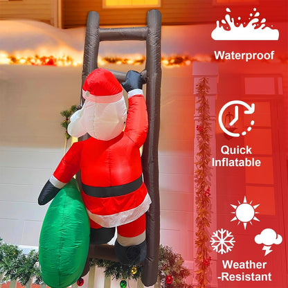 6 FT Hanging Christmas Inflatables Black Santa Claus with Gift Bag Climbing on Ladder, Blow Up African American Christmas Decorations Outdoor Build-in LED Lights for Garden Decor Xmas Holiday Party