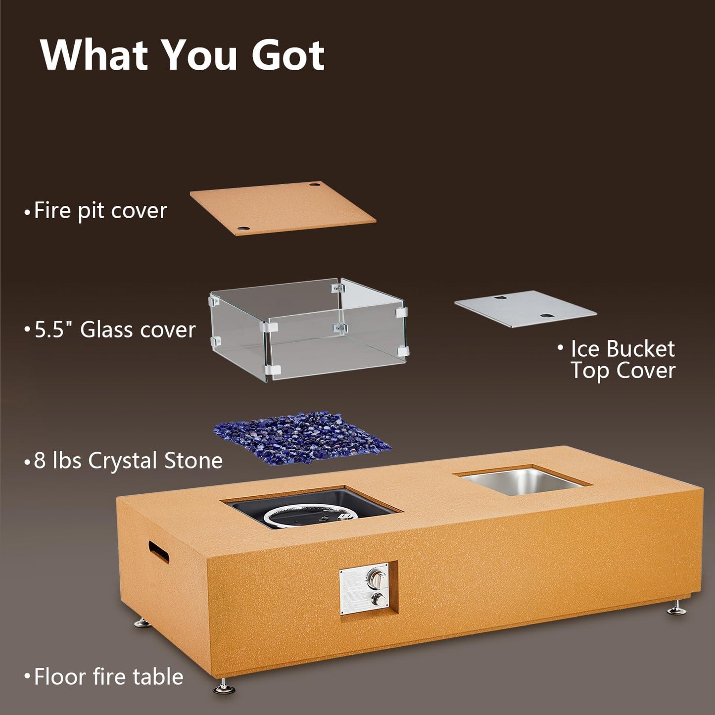 56-inch Outdoor Propane Fire Pit Table with 50,000 BTU Output, 13-inch Ice Bucket, Dual Function, CSA Certified, Fire Glass Beads and Wind Guard for Patio, Poolside and Garden
